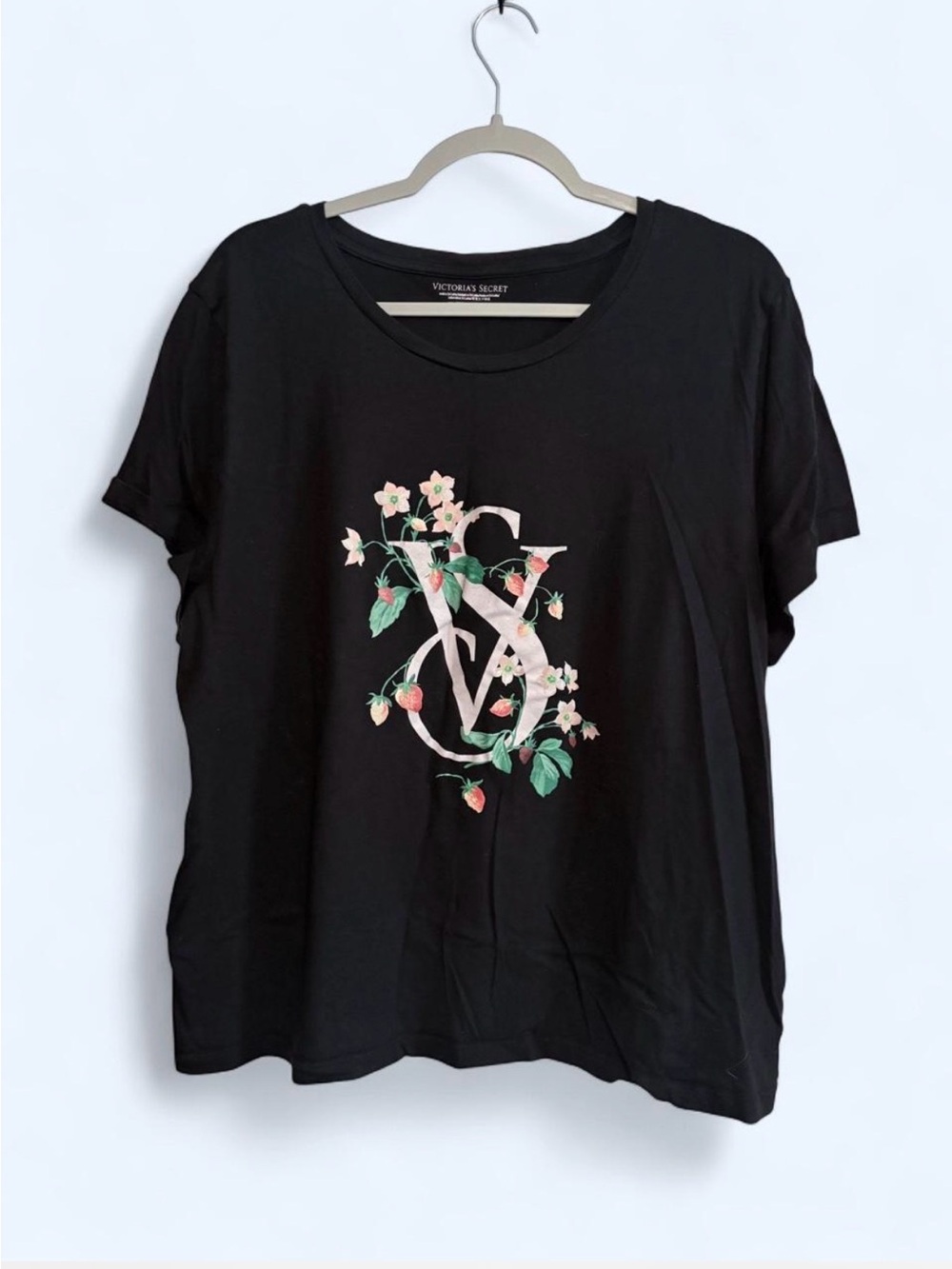 Victoria's Secret Black Strawberry Vine Logo Shirt